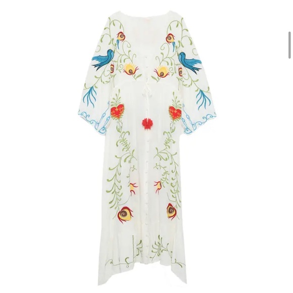 (last 1) 💗Fleurs et oiseaux bohemian button embroidered kimono dress - Picture 3 of 7
